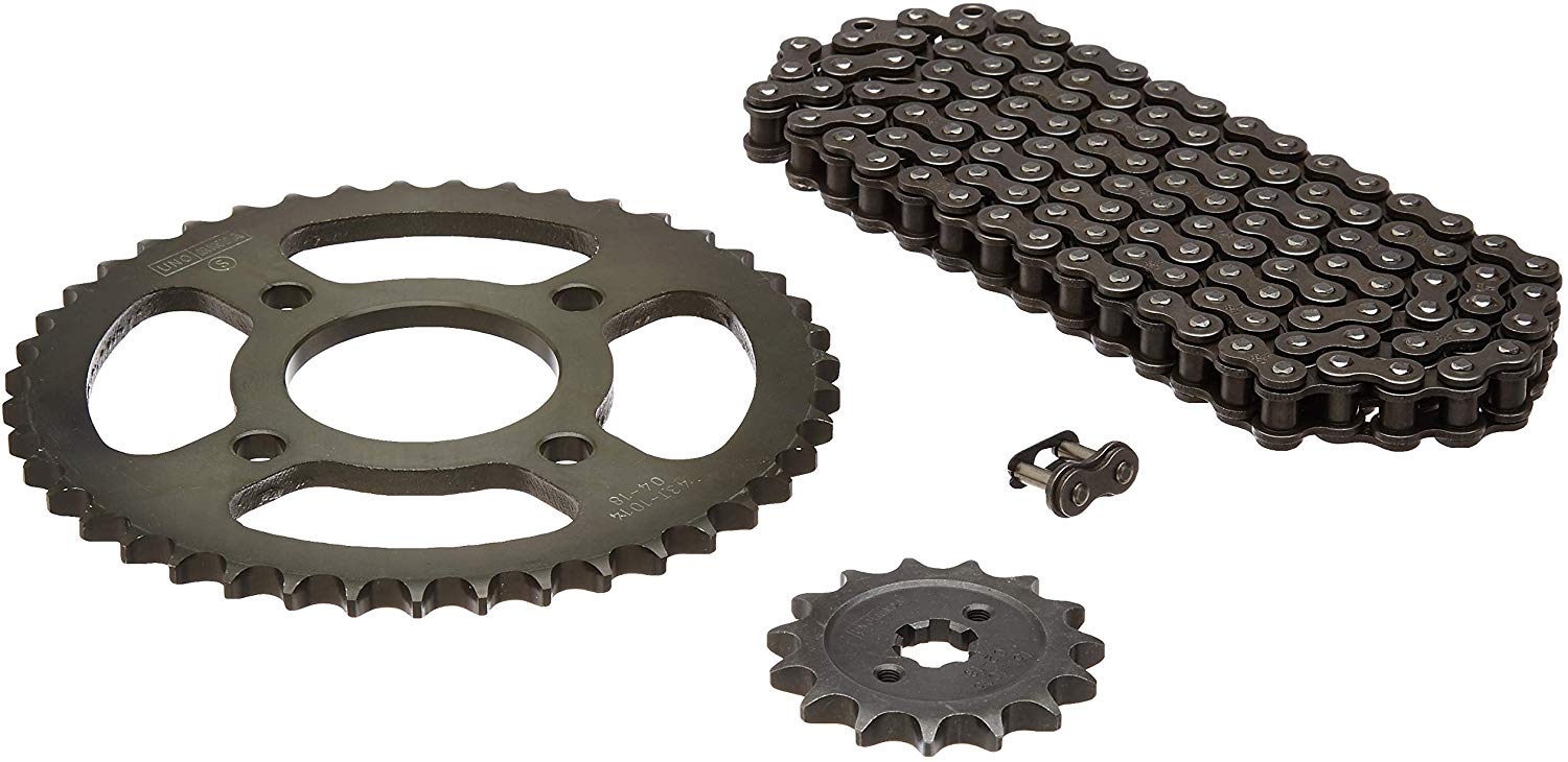 Uno Minda CH-1015 Quadra Rivet Chain & Alloy Steel Hardened Sprockets Chain & Sprocket Kit - R428 SIZE-130L / 15T / 43T(4H) For Bajaj Pulsar 135 LS 